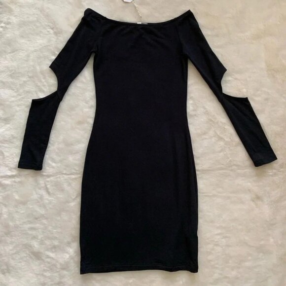Revolve LNA Off The Shoulder Mini Dress Cut out long Sleeve Bodycon Black XS - Picture 6 of 13